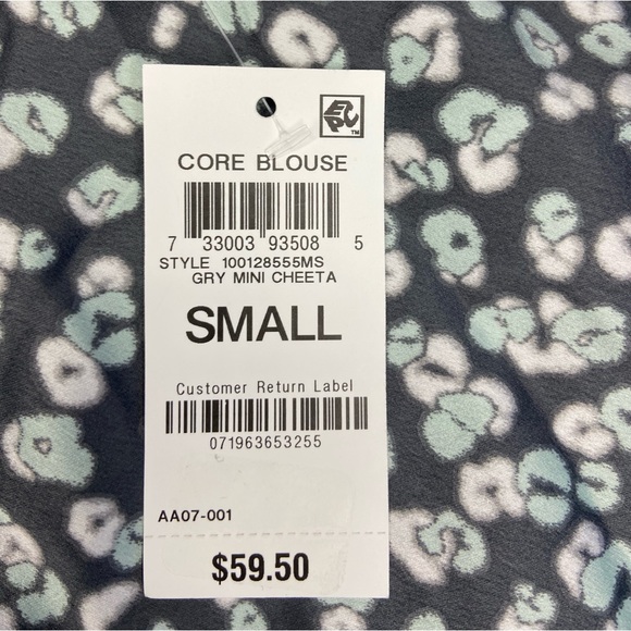 Alfani Printed Blouson-Sleeve Blouse Grey Mini Cheetah S New With Tags - Picture 2 of 6